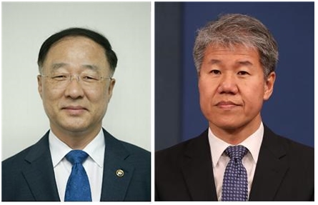 홍남기 국무조정실장(왼쪽)과 김수현 청와대 사회수석. 사진=청와대 제공