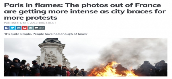 폭력성은 줄고 요구사항은 늘어난 프랑스 파리 시위. 사진= 마켓워치
