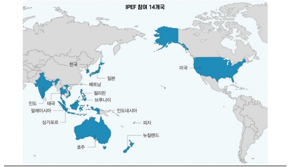 IPEF (Indo-Pacific Economic Framework) 참여국. 자료=KB증권, 산업통상자원부