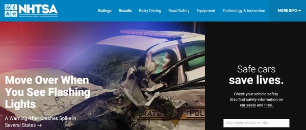 미국 도로교통안전국(NHTSA) 홈페이지 캡처