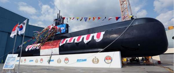 대우조선해양이 건조한 인도네시아 1,400 톤급 잠수함 진수식. 사진=대우조선