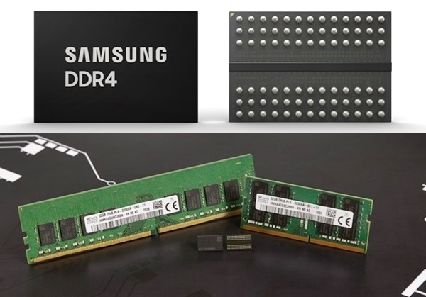 삼성전자 12Gb LPDDR5 모바일 D램(위), SK하이닉스 3세대 10나노급(1z) DDR4 D램.(이미지=각사)